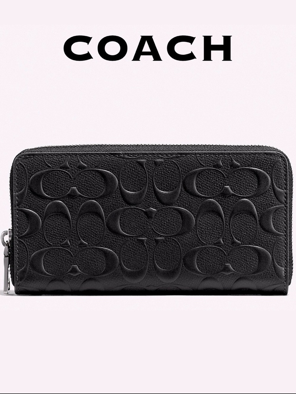 NWT COACH Long Zip Up Continental Wallet | Embossed Coach Logo Black Leather